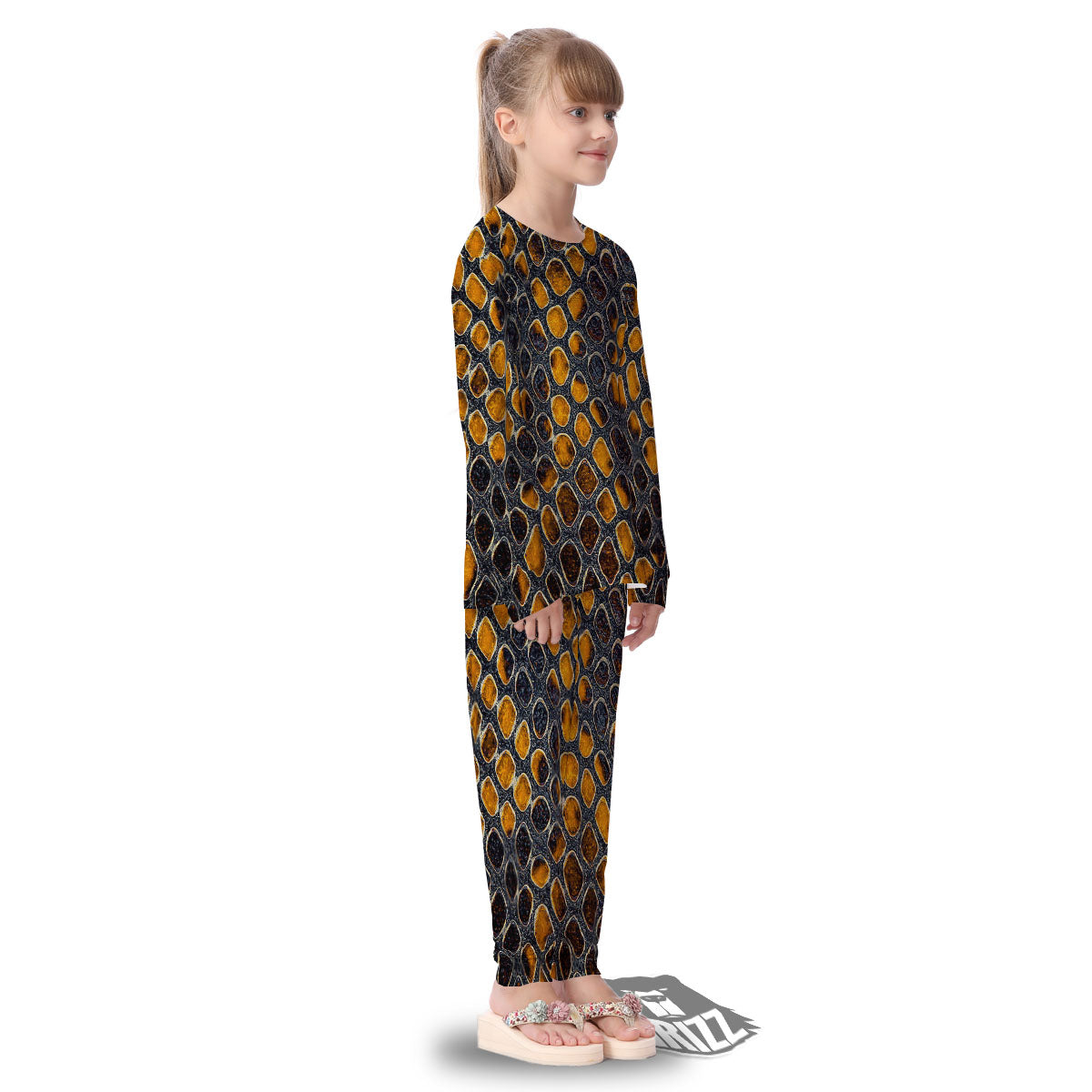 Snakeskin Yellow And Black Print Kid's Pajamas-grizzshop