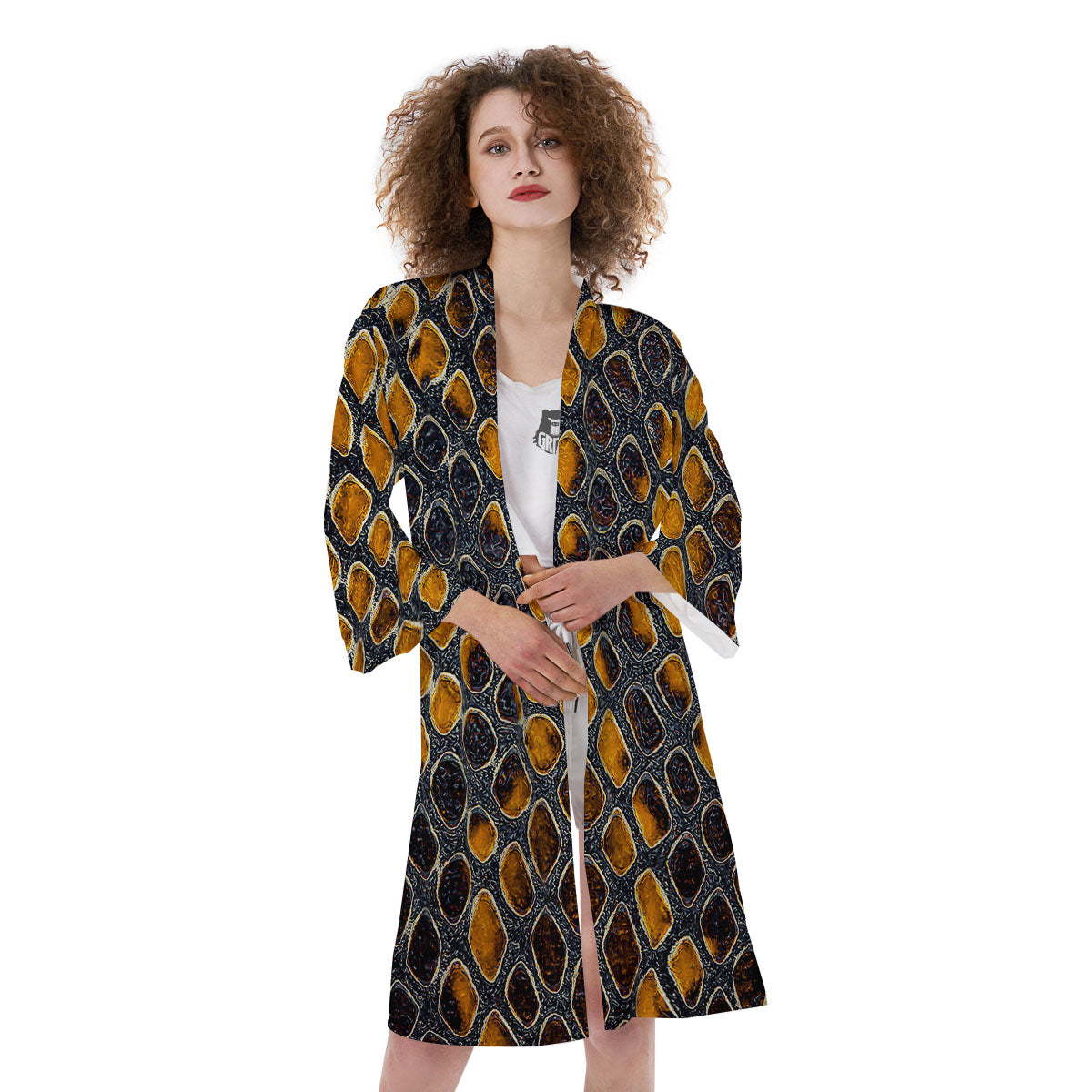 Snakeskin Yellow And Black Print Kimono-grizzshop