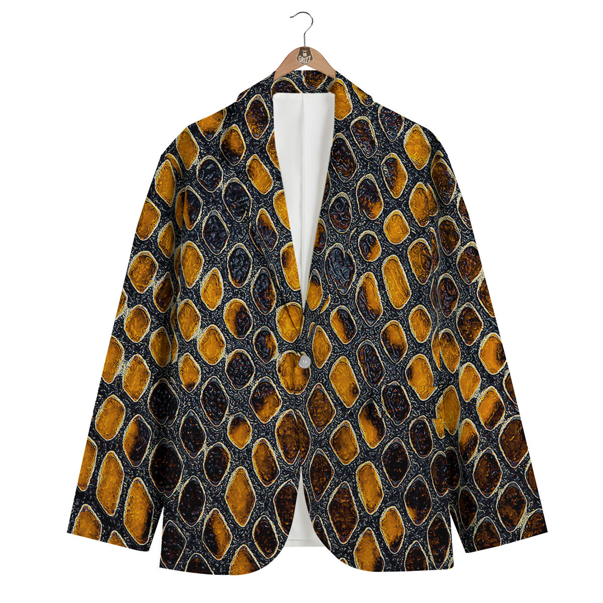 Snakeskin Yellow And Black Print Men's Blazer-grizzshop