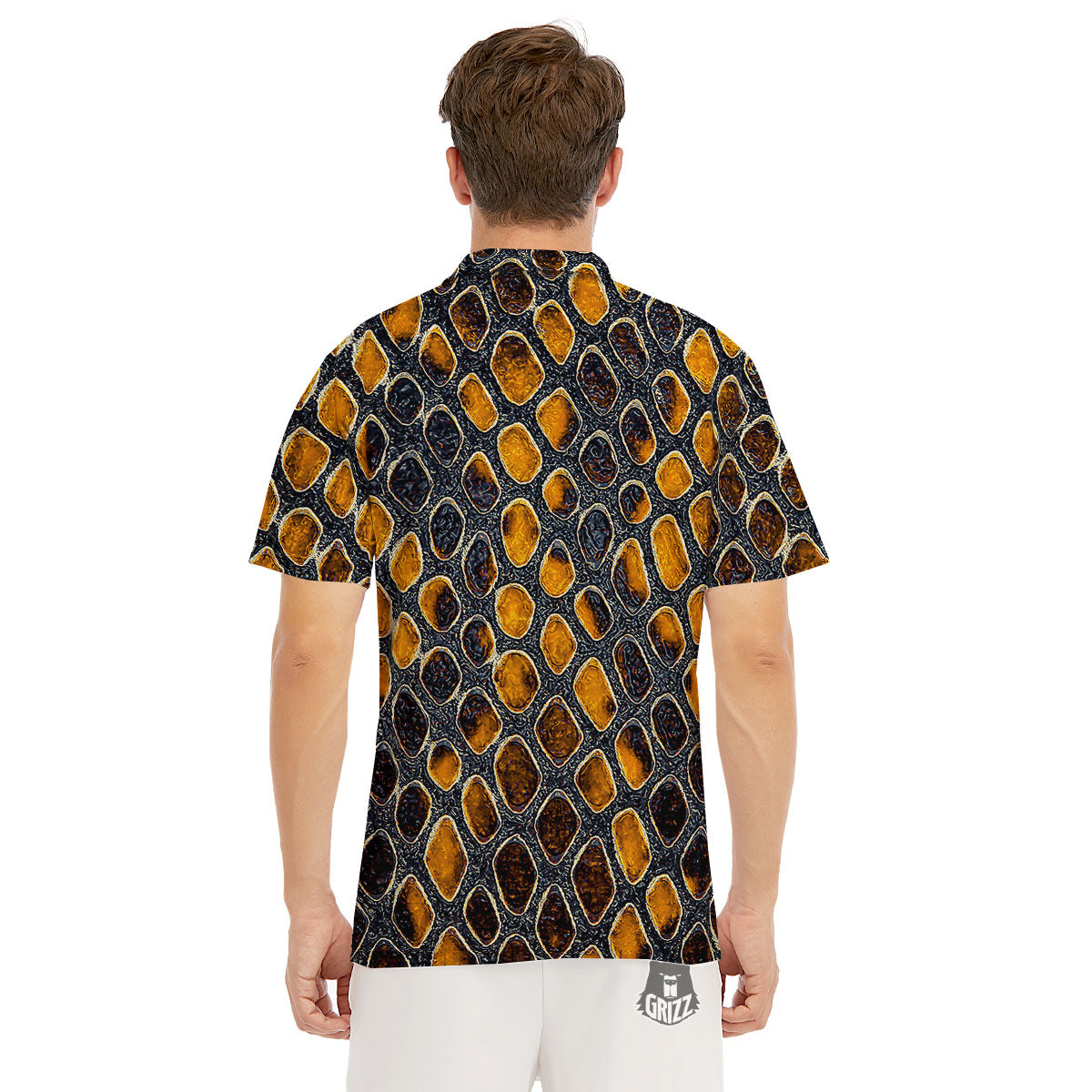 Snakeskin Yellow And Black Print Men's Golf Shirts-grizzshop