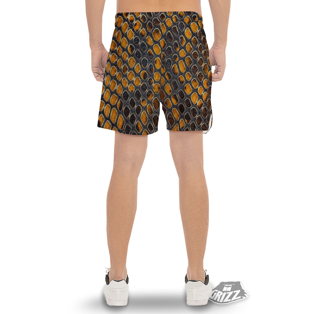 Snakeskin Yellow And Black Print Men's Gym Shorts-grizzshop