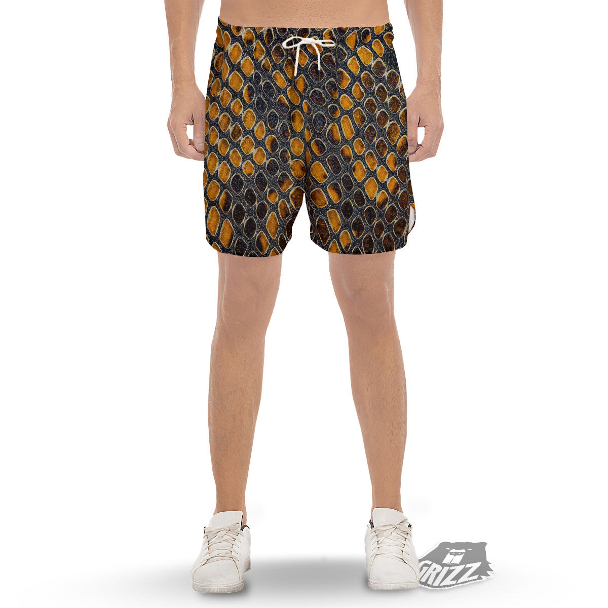 Snakeskin Yellow And Black Print Men's Gym Shorts-grizzshop