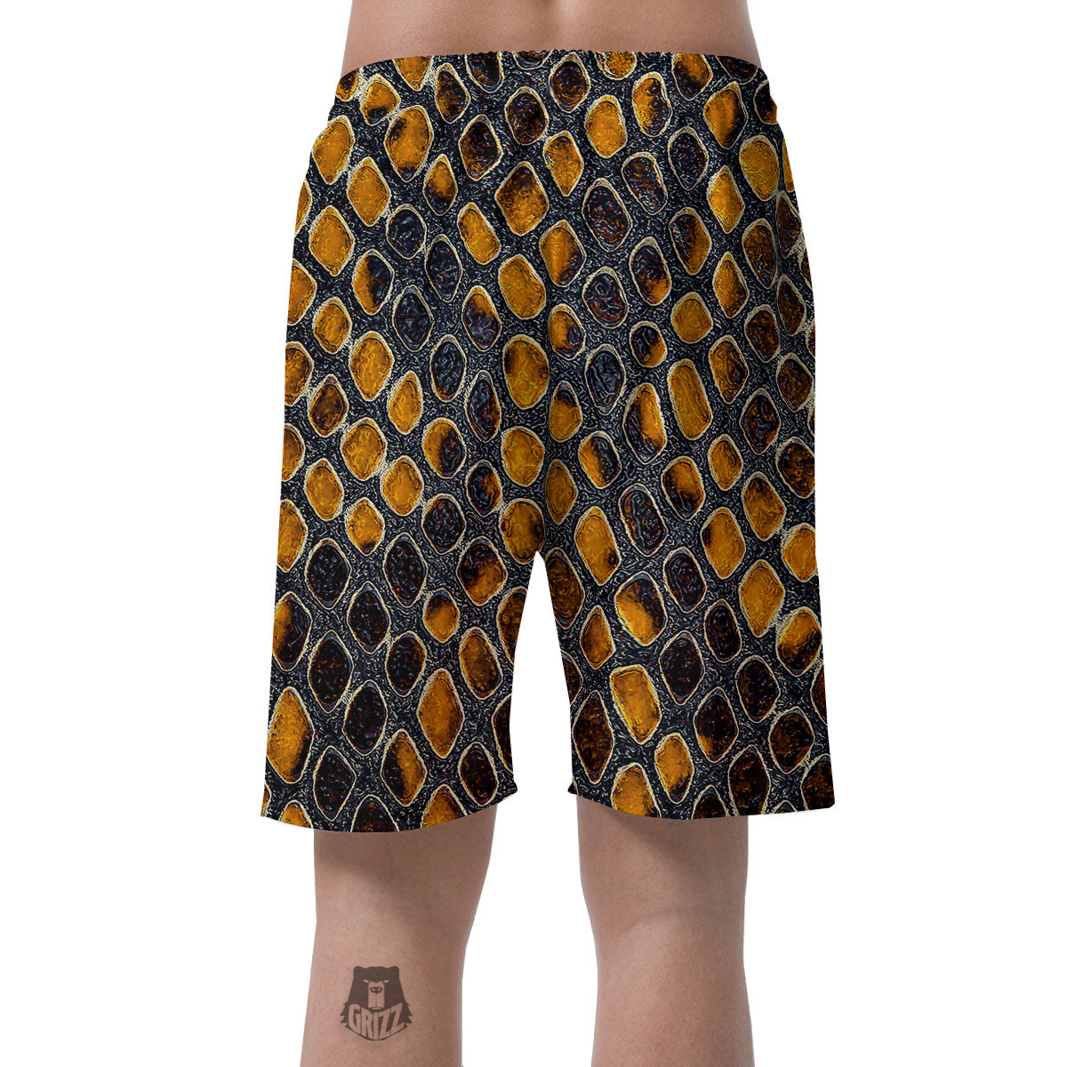 Snakeskin Yellow And Black Print Men's Shorts-grizzshop