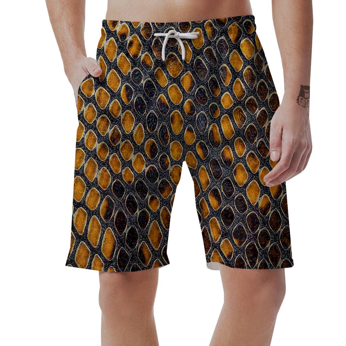 Snakeskin Yellow And Black Print Men's Shorts-grizzshop