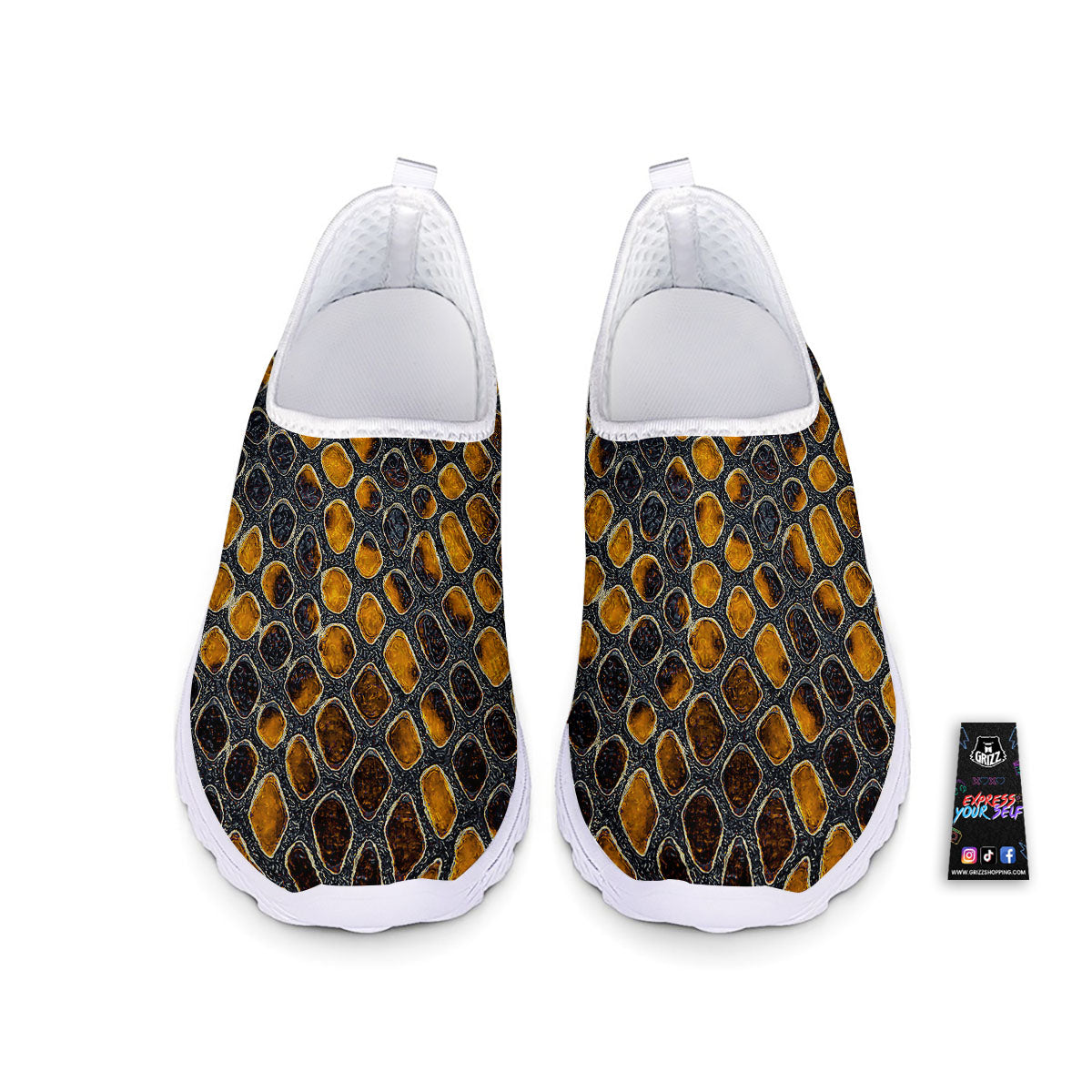 Snakeskin Yellow And Black Print Nurse Shoes-grizzshop
