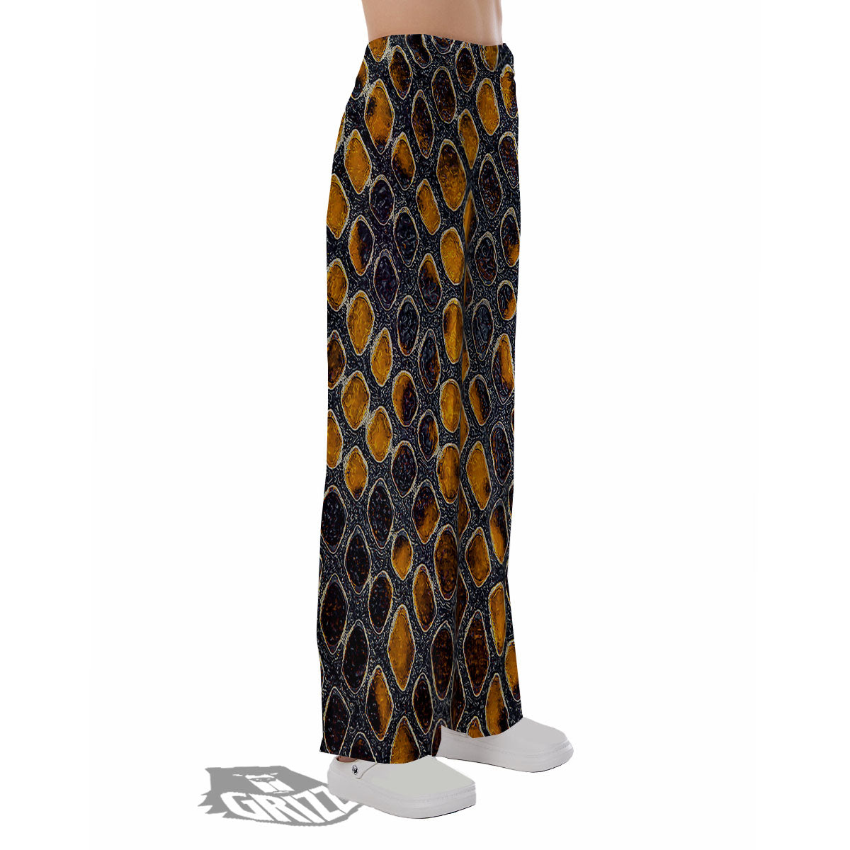 Snakeskin Yellow And Black Print Pajama Pants-grizzshop