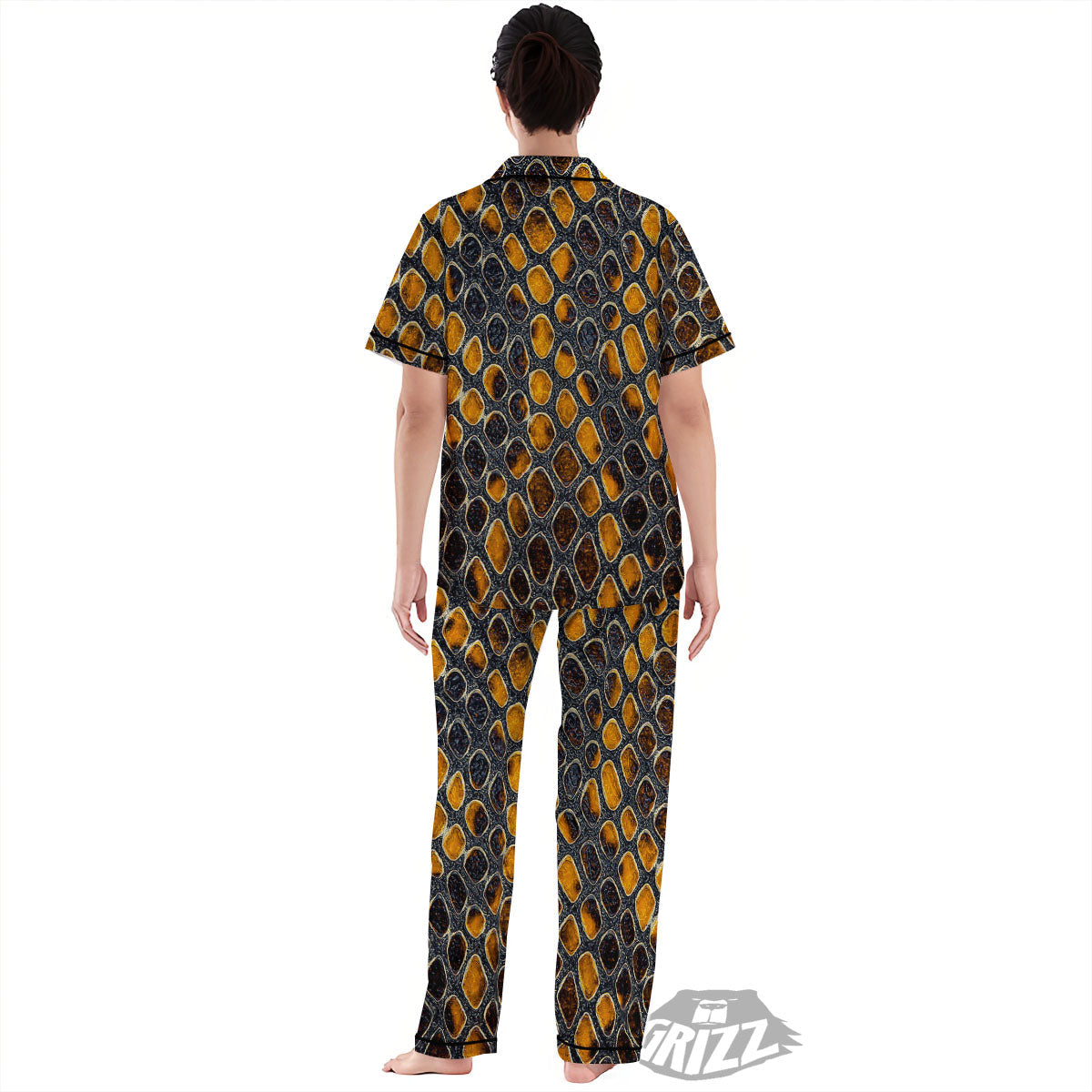 Snakeskin Yellow And Black Print Women's Pajamas Set-grizzshop