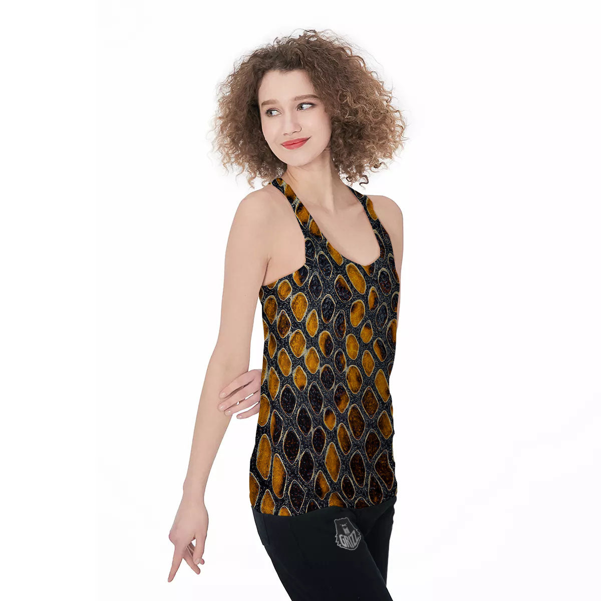 Snakeskin Yellow And Black Print Women's Racerback Tank Top-grizzshop