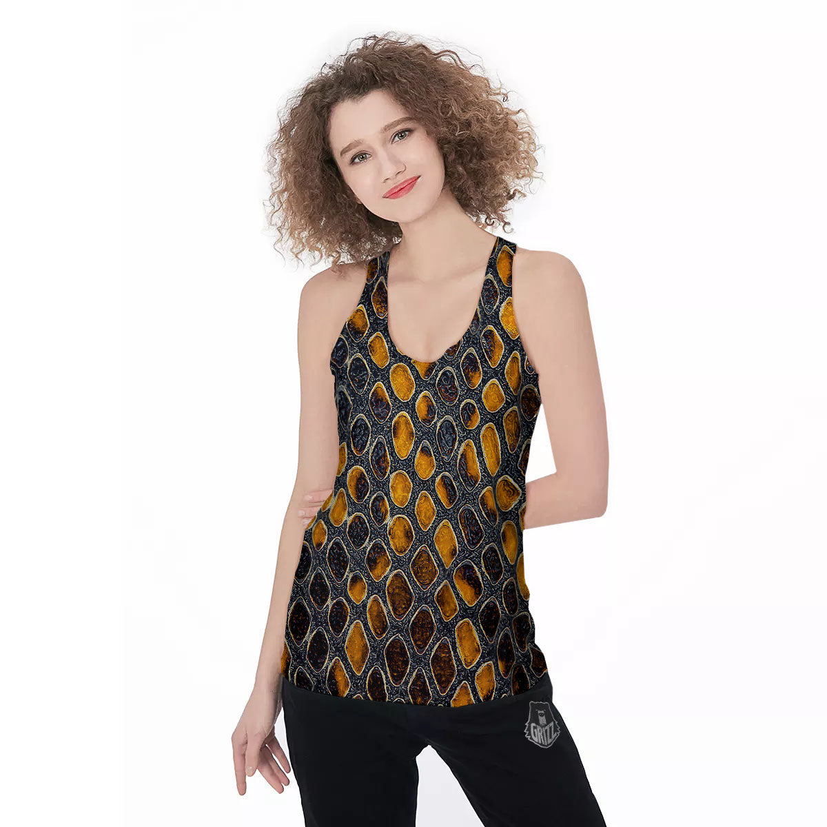 Snakeskin Yellow And Black Print Women's Racerback Tank Top-grizzshop