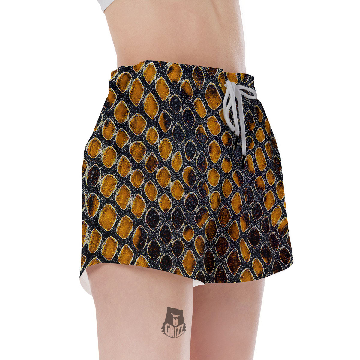 Snakeskin Yellow And Black Print Women's Shorts-grizzshop