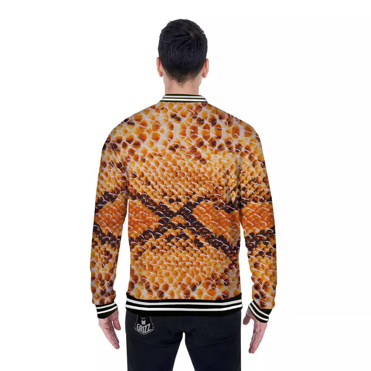 Snakeskin Yellow And Brown Print Baseball Jacket-grizzshop