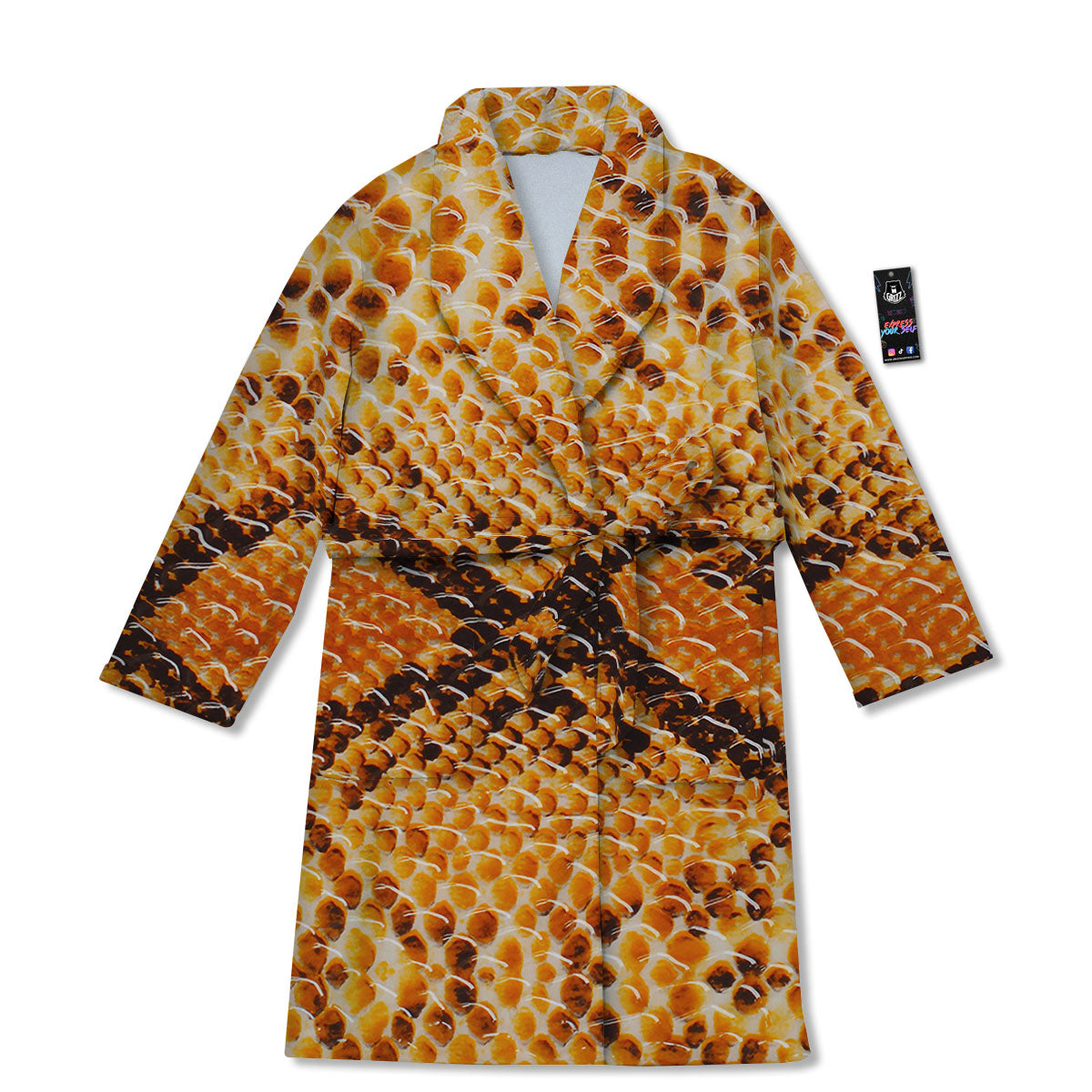 Snakeskin Yellow And Brown Print Bathrobe-grizzshop