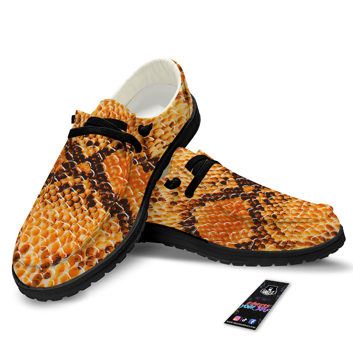 Snakeskin Yellow And Brown Print Black Loafers-grizzshop