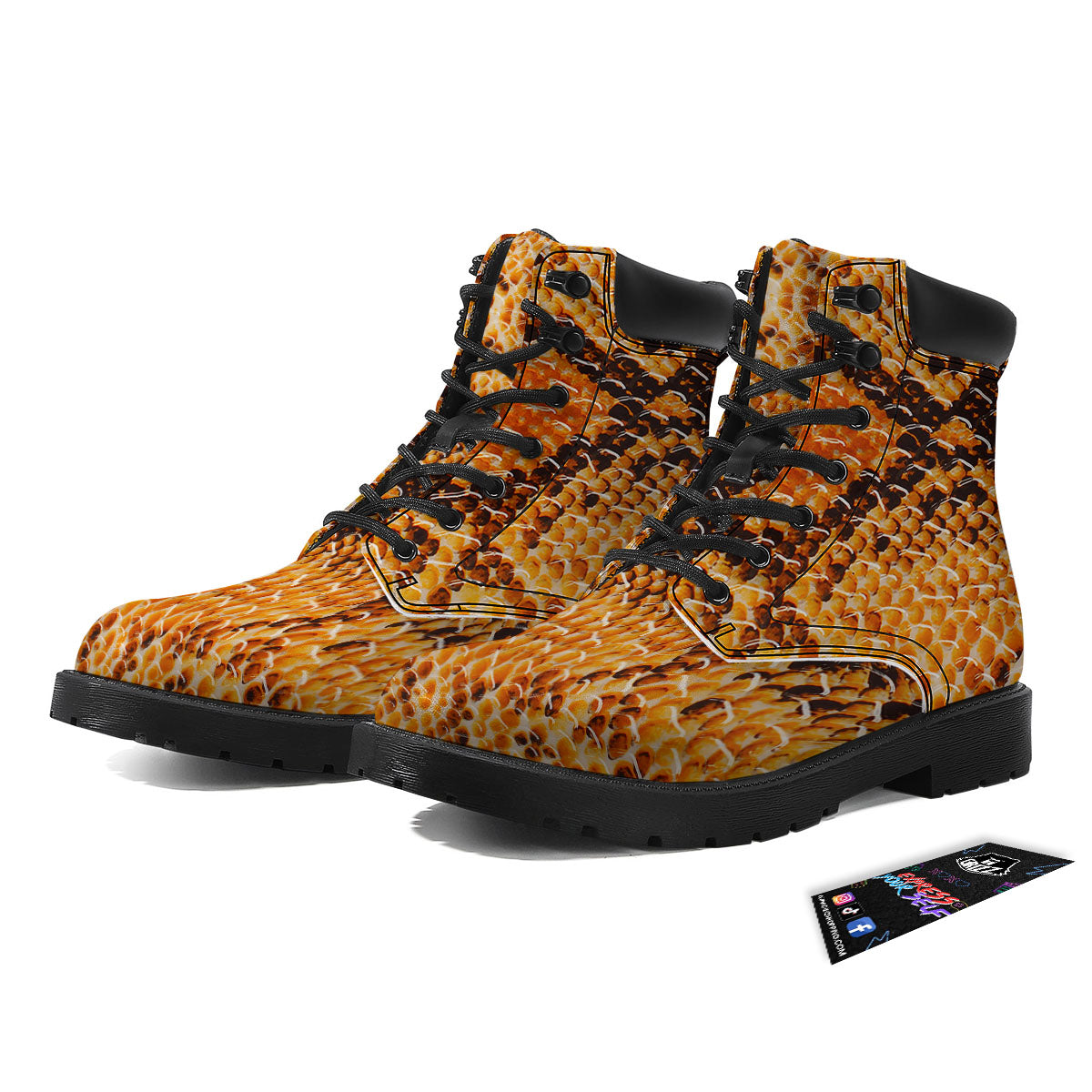 Snakeskin Yellow And Brown Print Boots-grizzshop