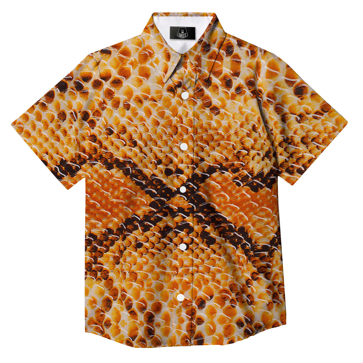 Snakeskin Yellow And Brown Print Button Up Shirt-grizzshop