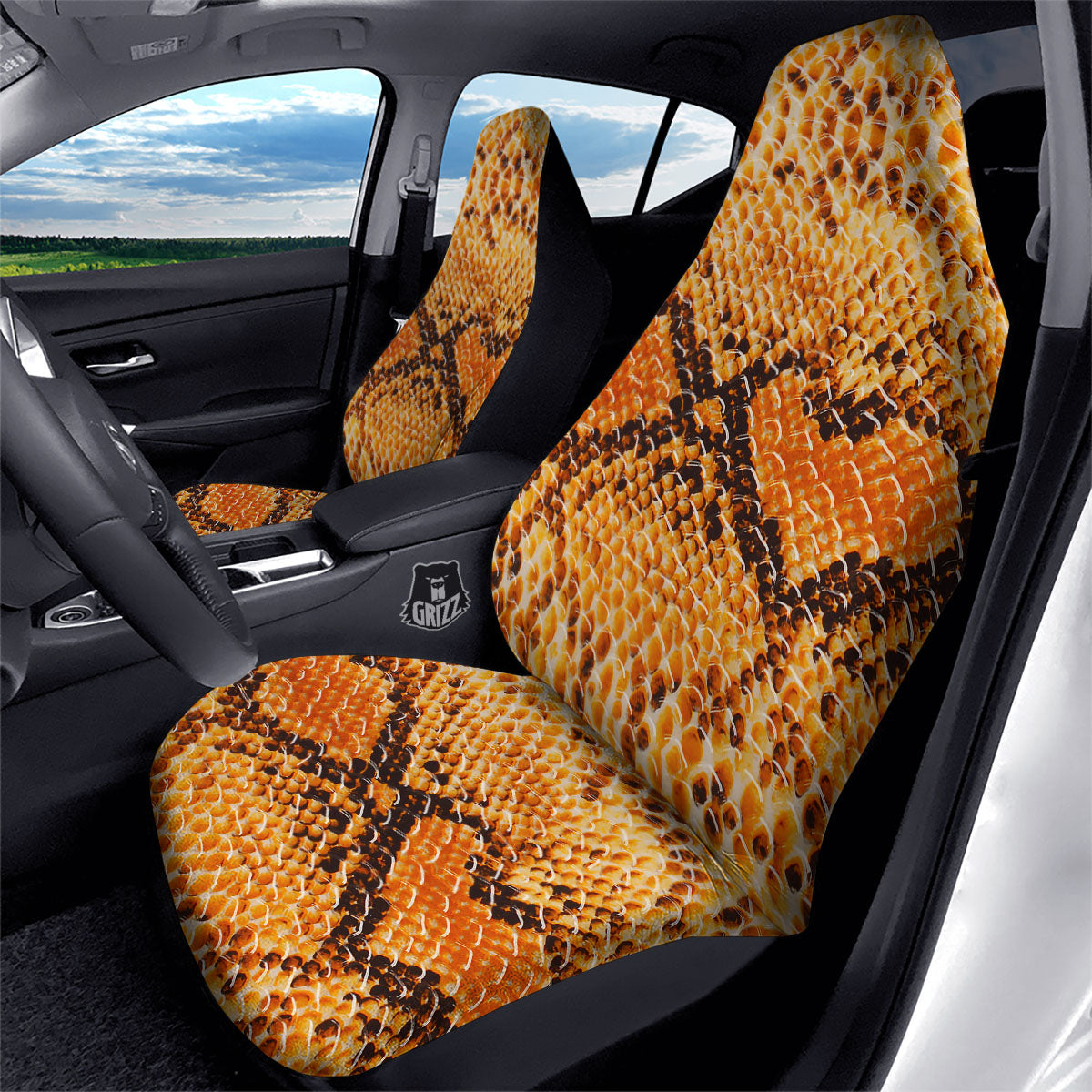 Snakeskin Yellow And Brown Print Car Seat Covers-grizzshop