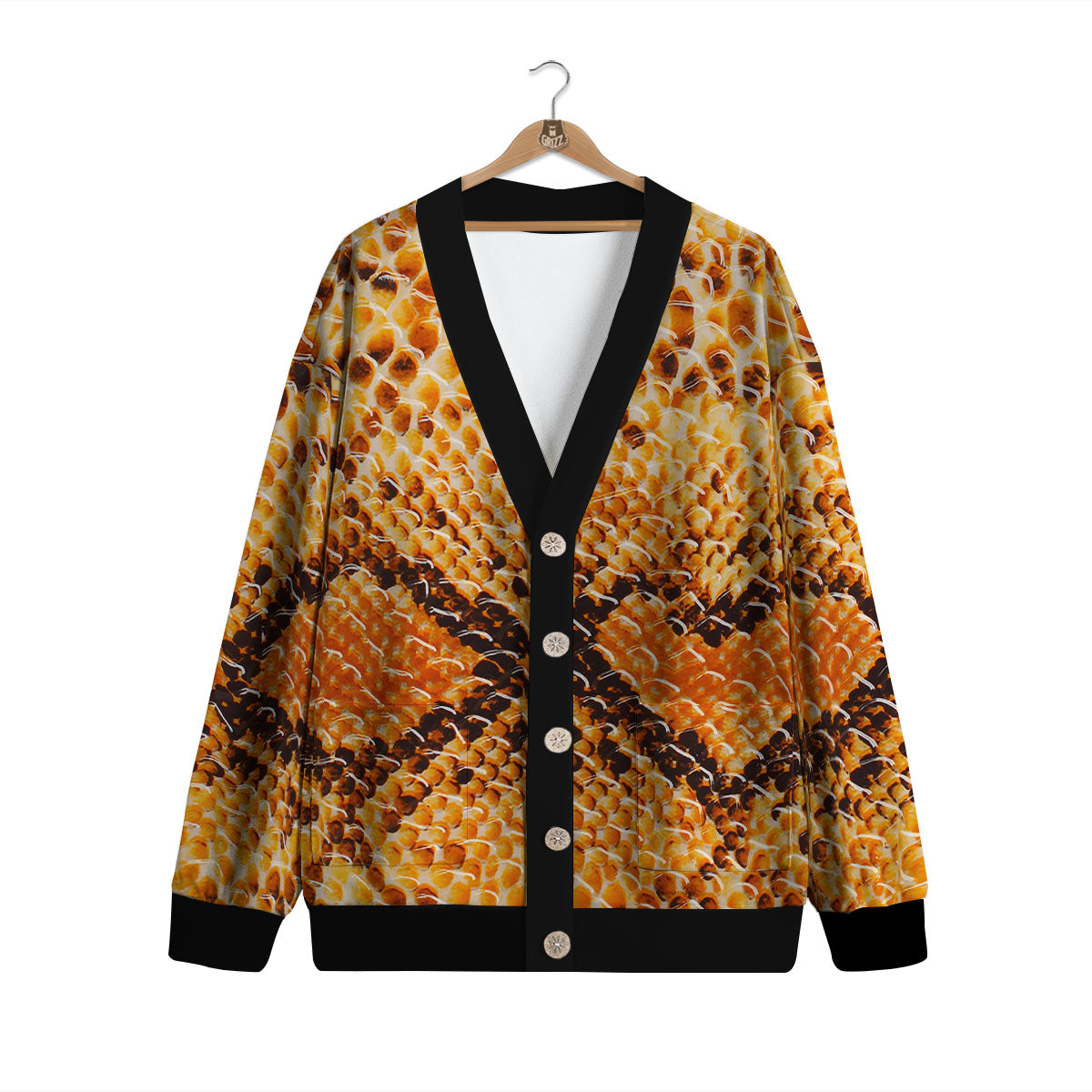Snakeskin Yellow And Brown Print Cardigan-grizzshop