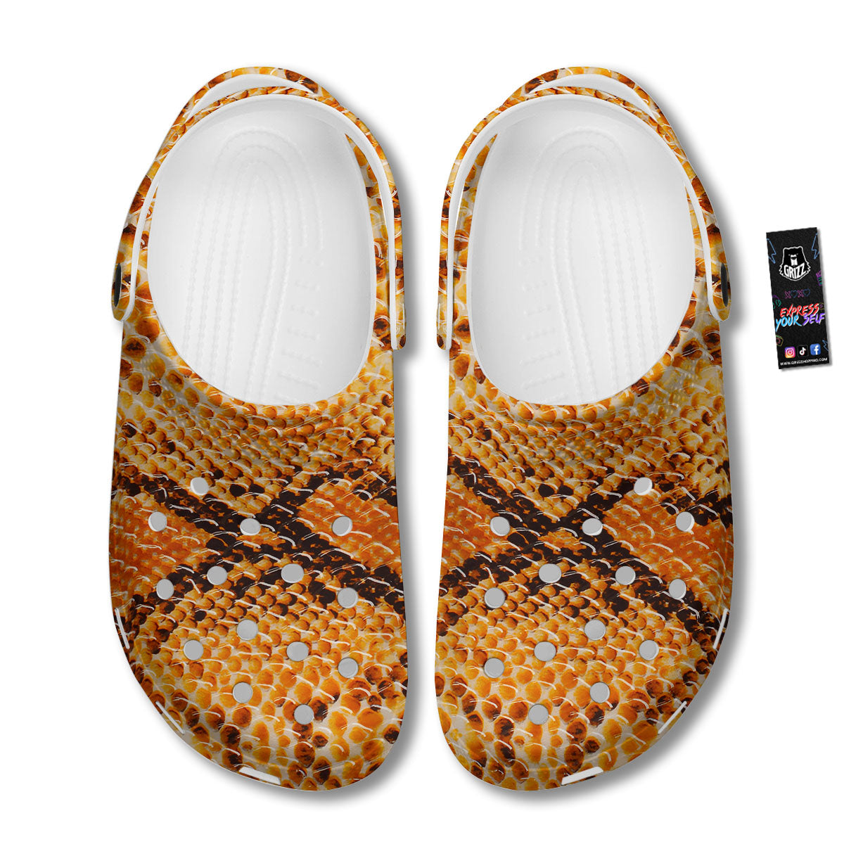 Snakeskin Yellow And Brown Print Clog-grizzshop