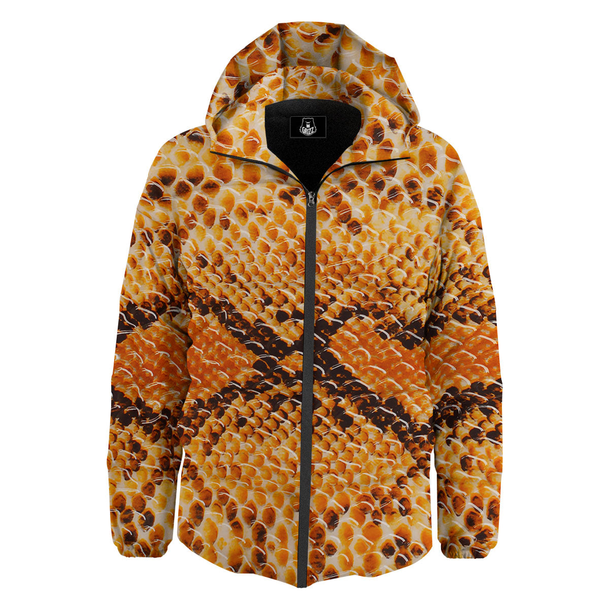 Snakeskin Yellow And Brown Print Down Jacket-grizzshop