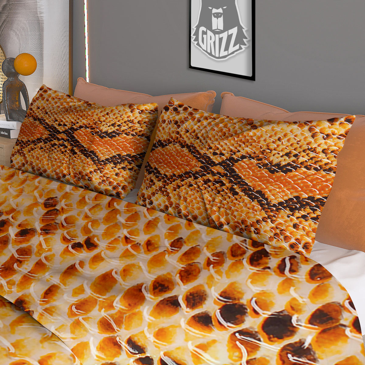 Snakeskin Yellow And Brown Print Duvet Cover Bedding Set