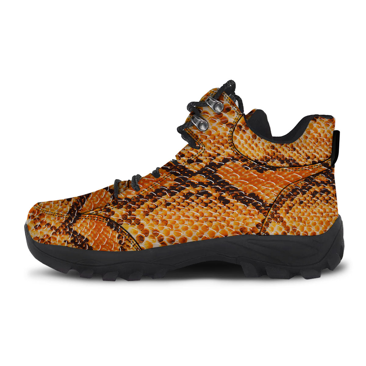 Snakeskin Yellow And Brown Print Hiking Shoes-grizzshop