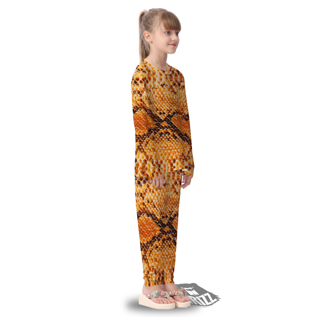 Snakeskin Yellow And Brown Print Kid's Pajamas-grizzshop