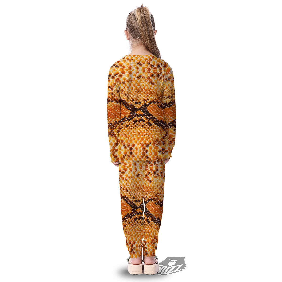 Snakeskin Yellow And Brown Print Kid's Pajamas-grizzshop
