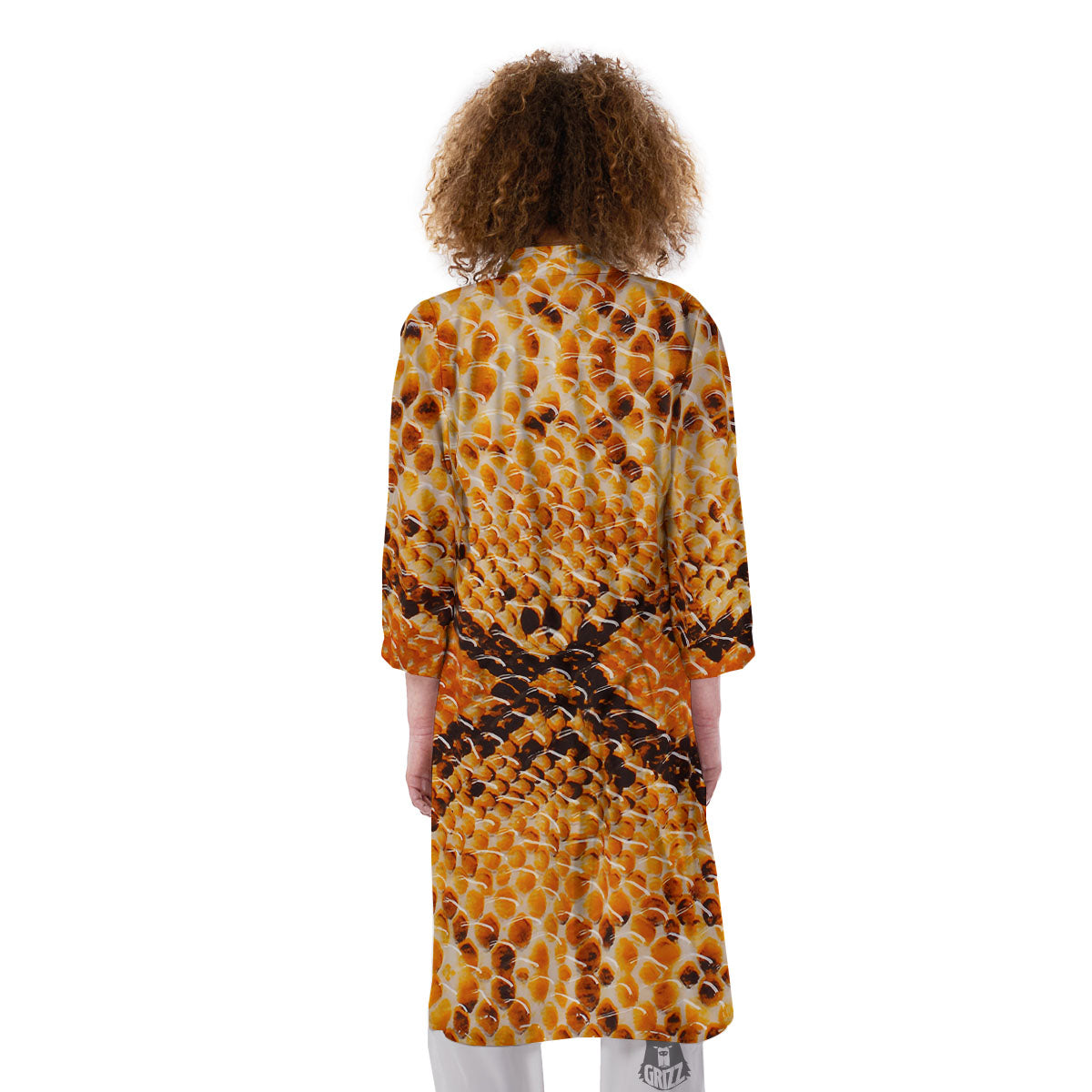 Snakeskin Yellow And Brown Print Kimono-grizzshop