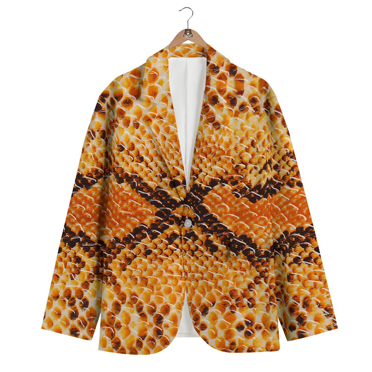 Snakeskin Yellow And Brown Print Men's Blazer-grizzshop