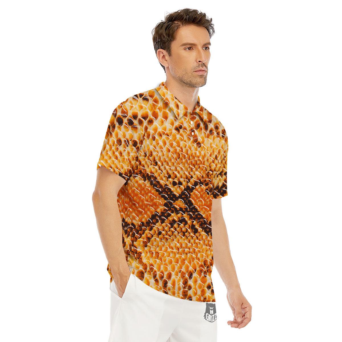Snakeskin Yellow And Brown Print Men's Golf Shirts-grizzshop