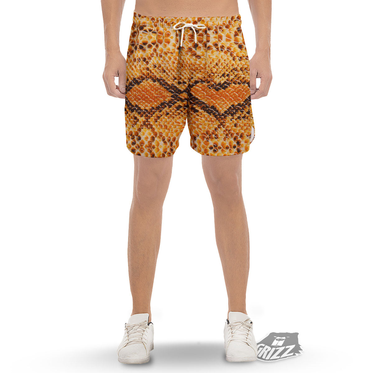 Snakeskin Yellow And Brown Print Men's Gym Shorts-grizzshop
