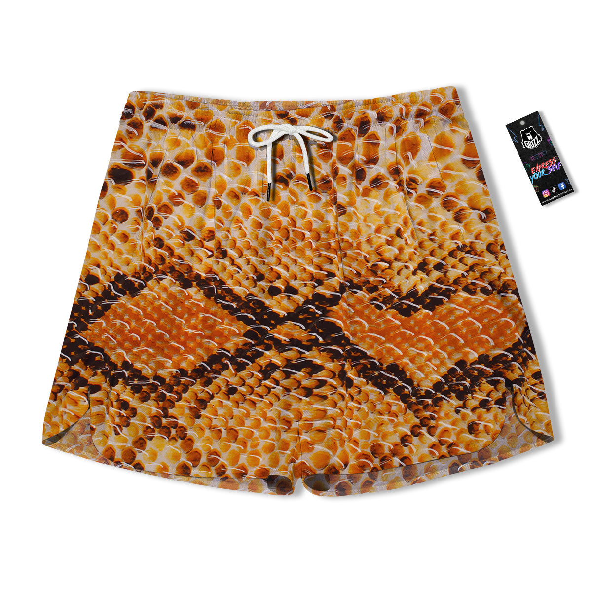 Snakeskin Yellow And Brown Print Men's Running Shorts-grizzshop