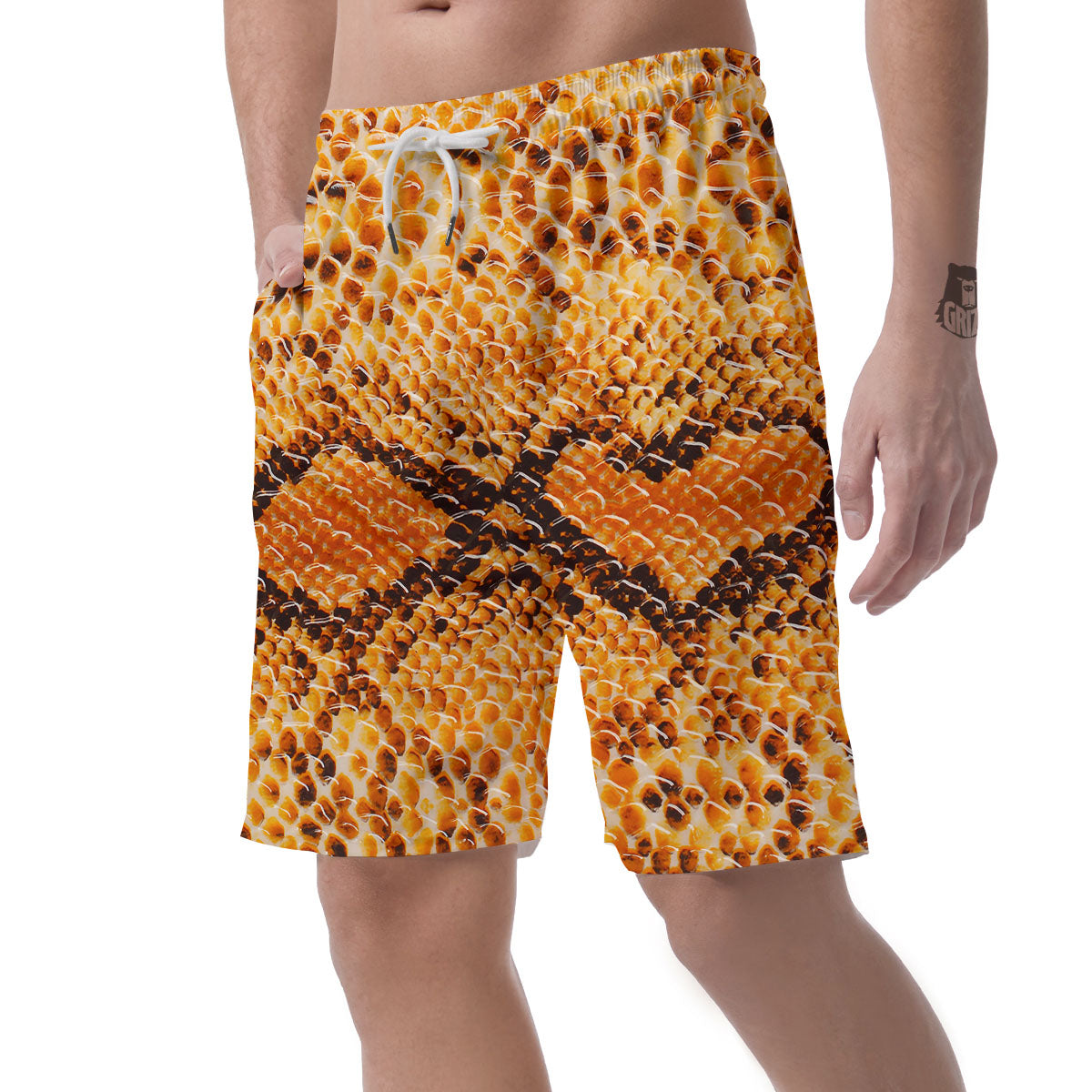 Snakeskin Yellow And Brown Print Men's Shorts-grizzshop