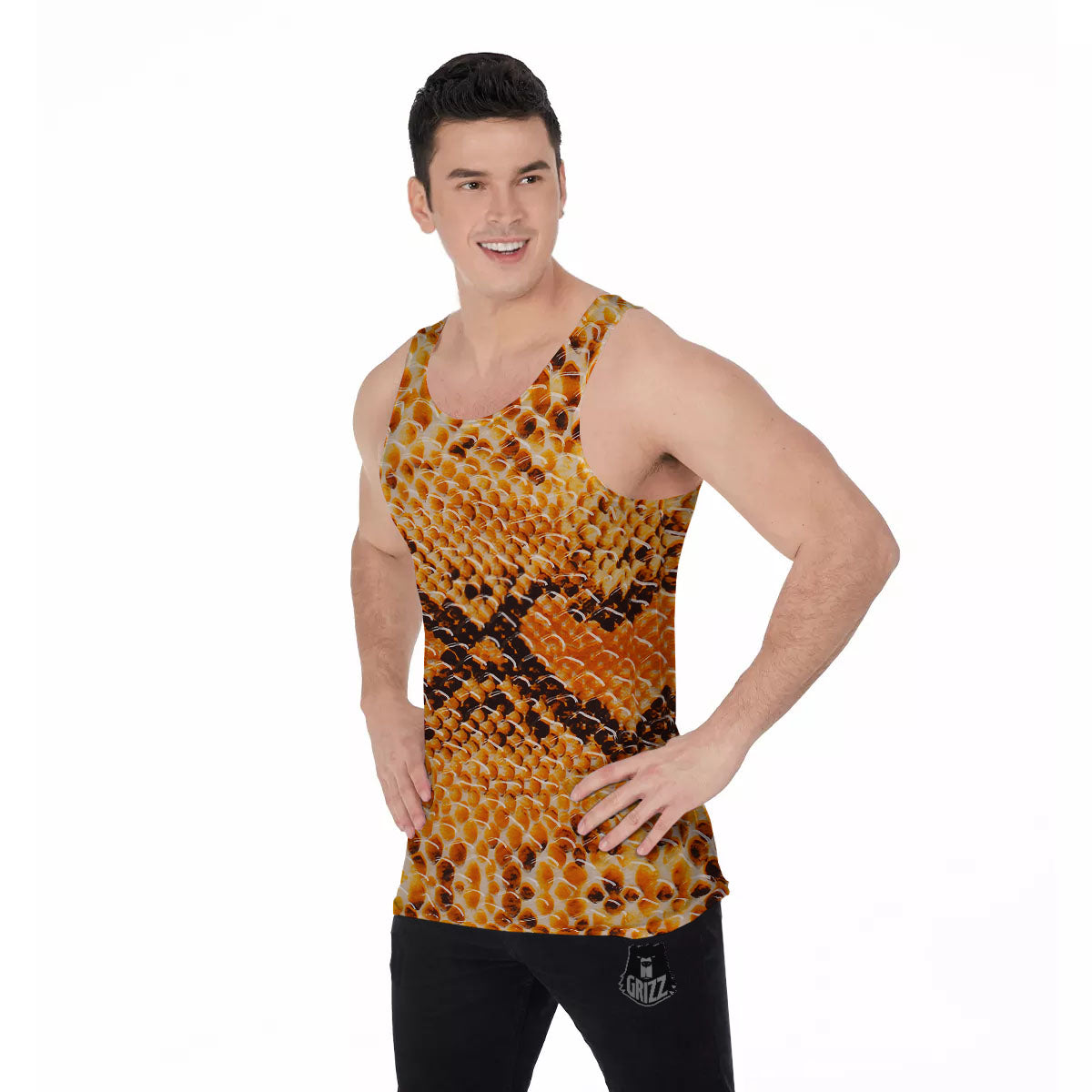 Snakeskin Yellow And Brown Print Men's Tank Top-grizzshop