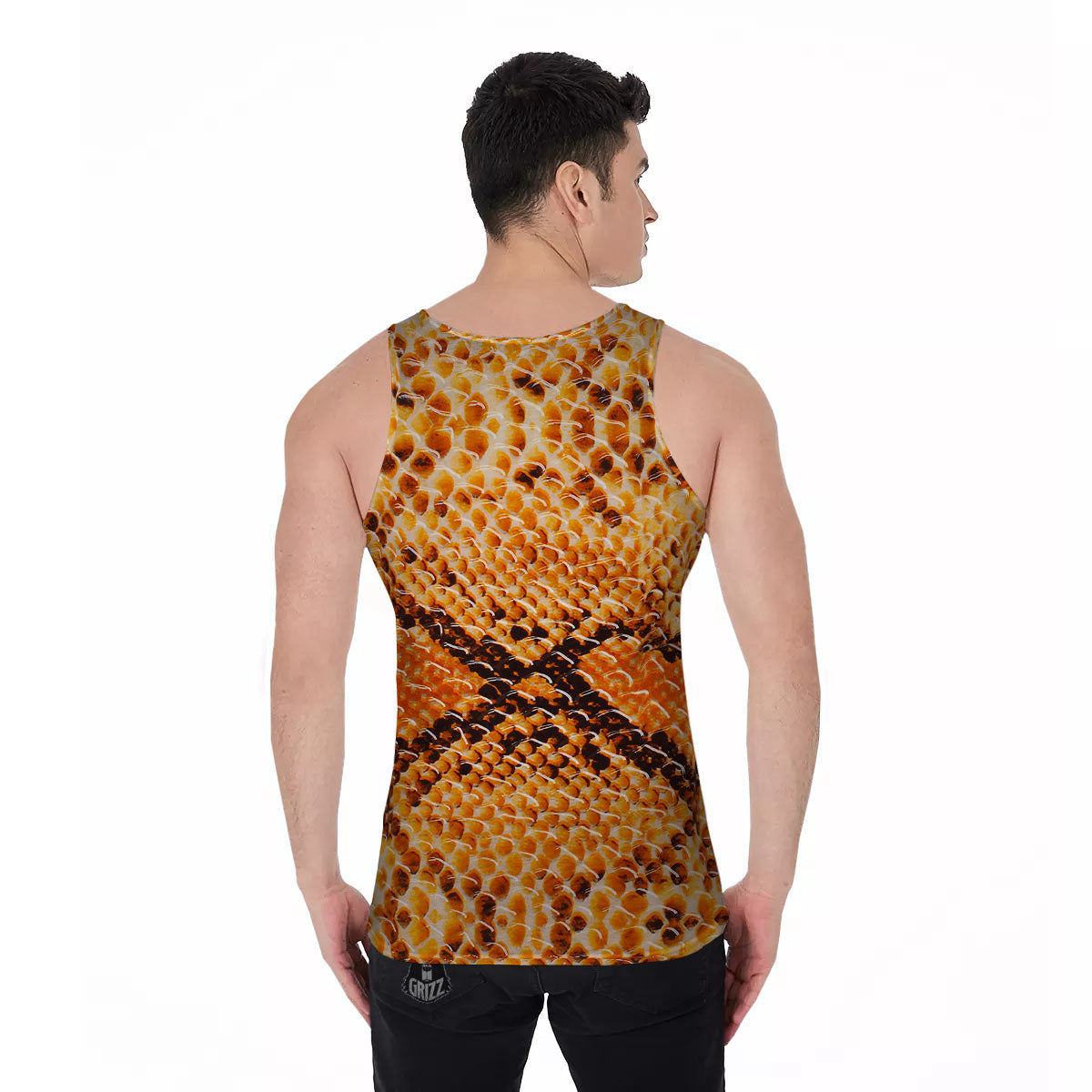 Snakeskin Yellow And Brown Print Men's Tank Top-grizzshop