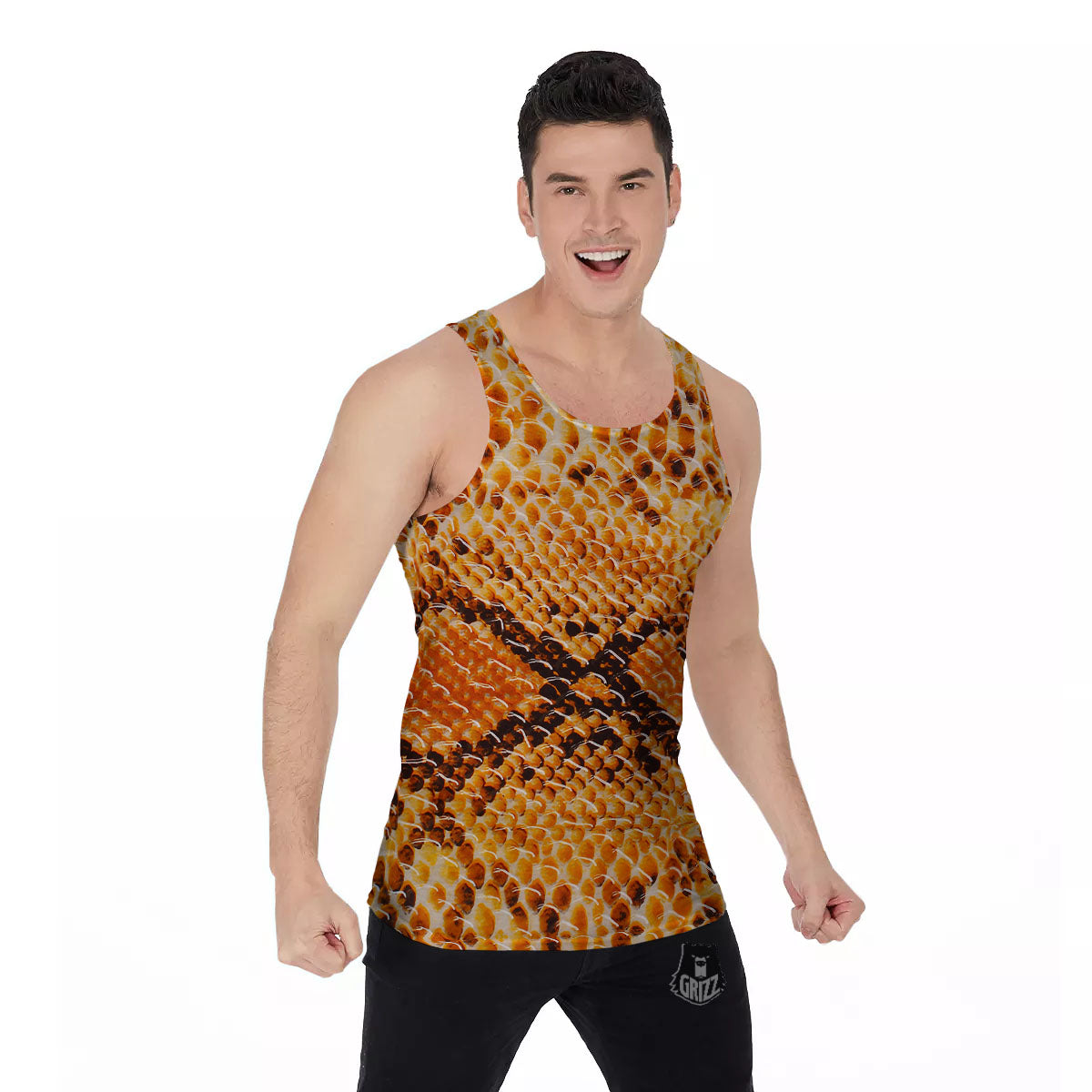 Snakeskin Yellow And Brown Print Men's Tank Top-grizzshop