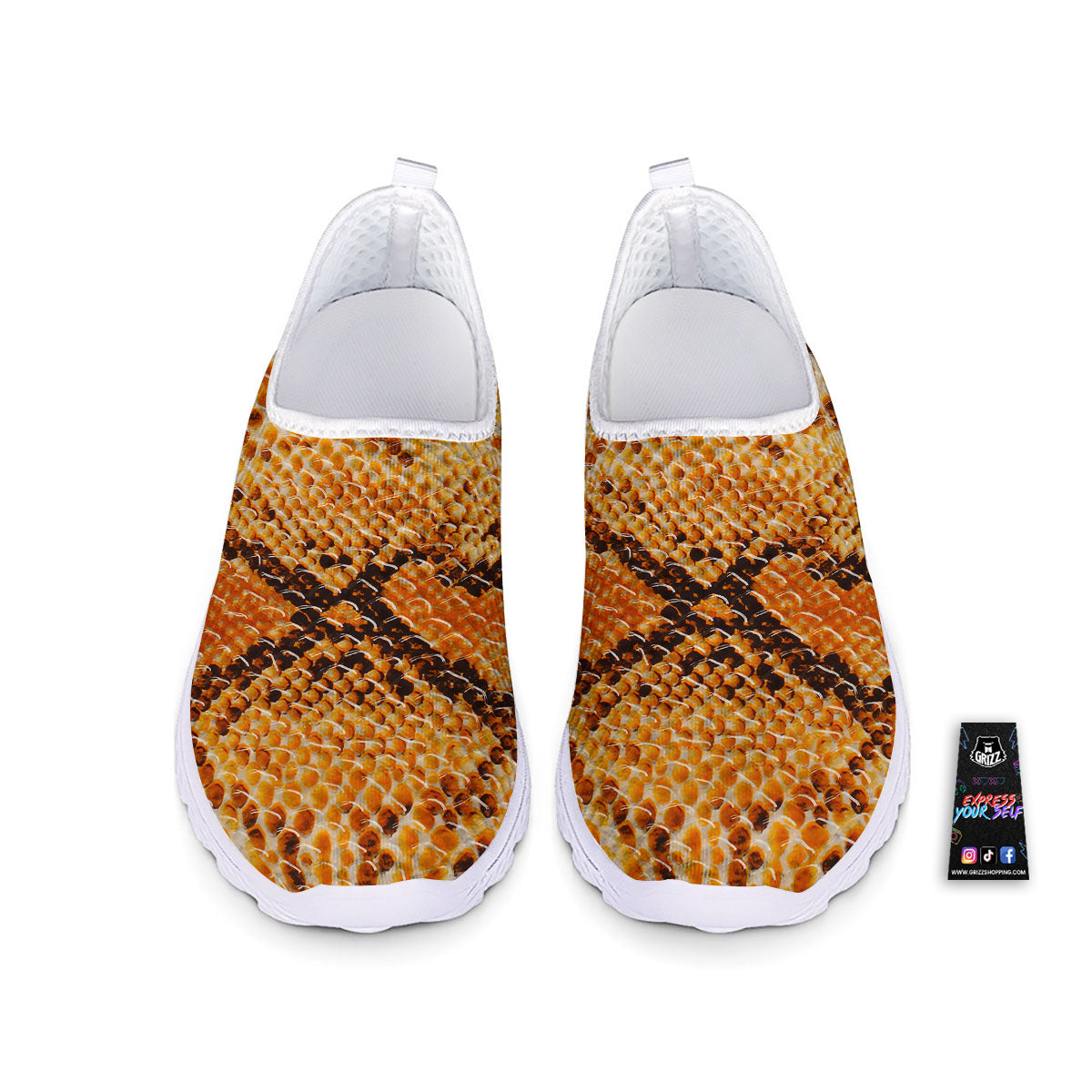 Snakeskin Yellow And Brown Print Nurse Shoes-grizzshop
