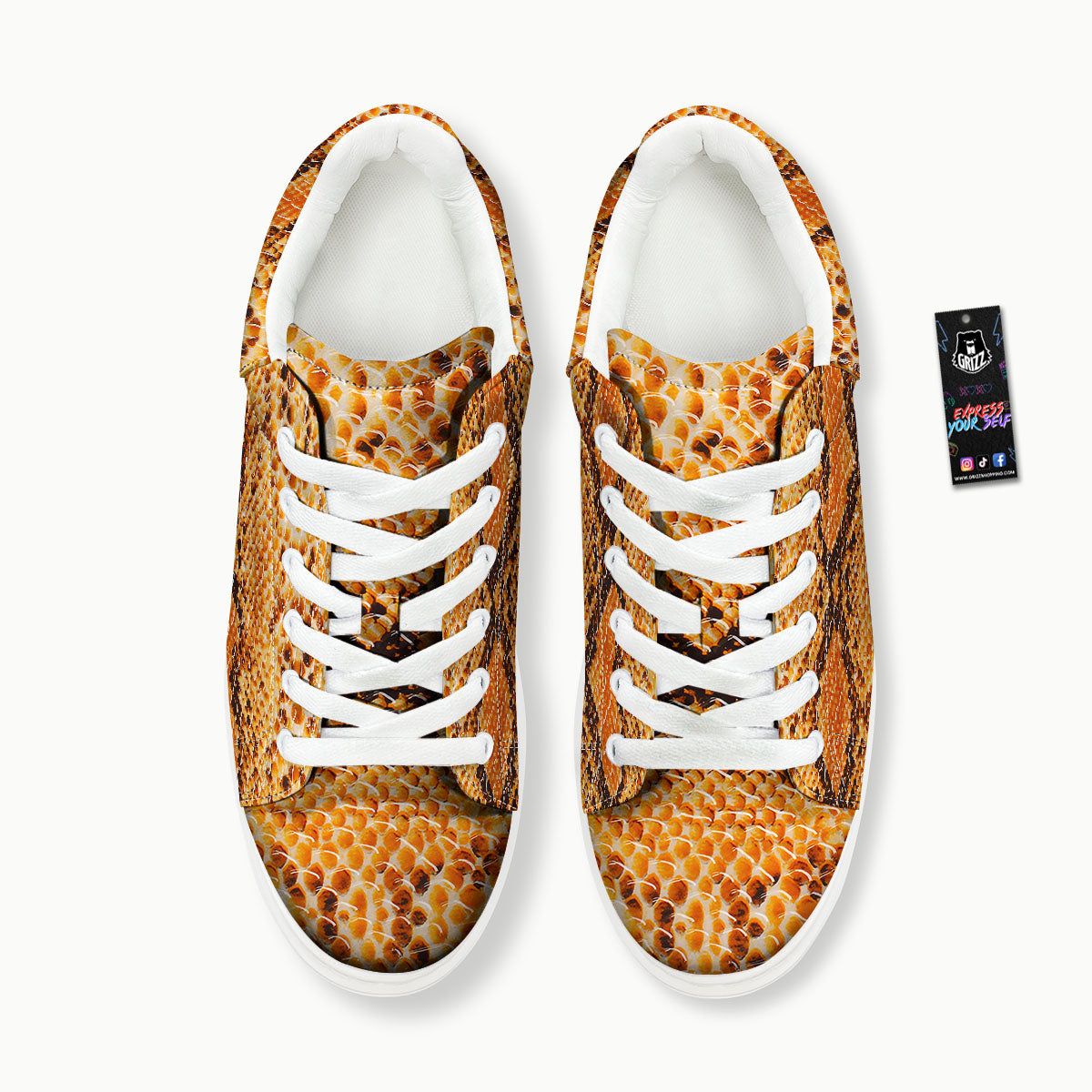 Snakeskin Yellow And Brown Print Platform Shoes-grizzshop