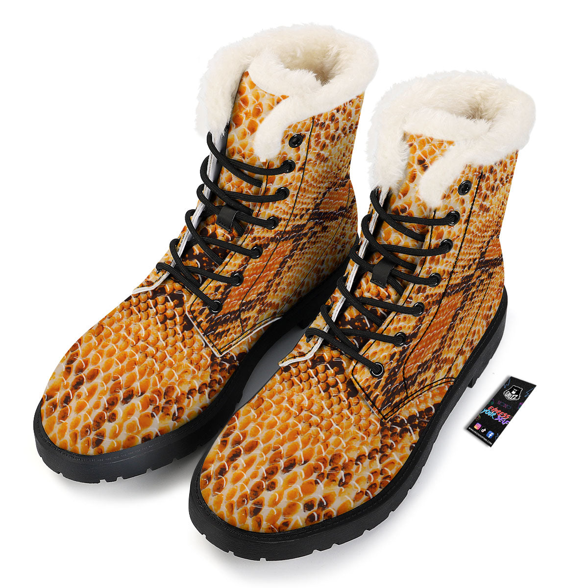 Snakeskin Yellow And Brown Print Winter Boots-grizzshop