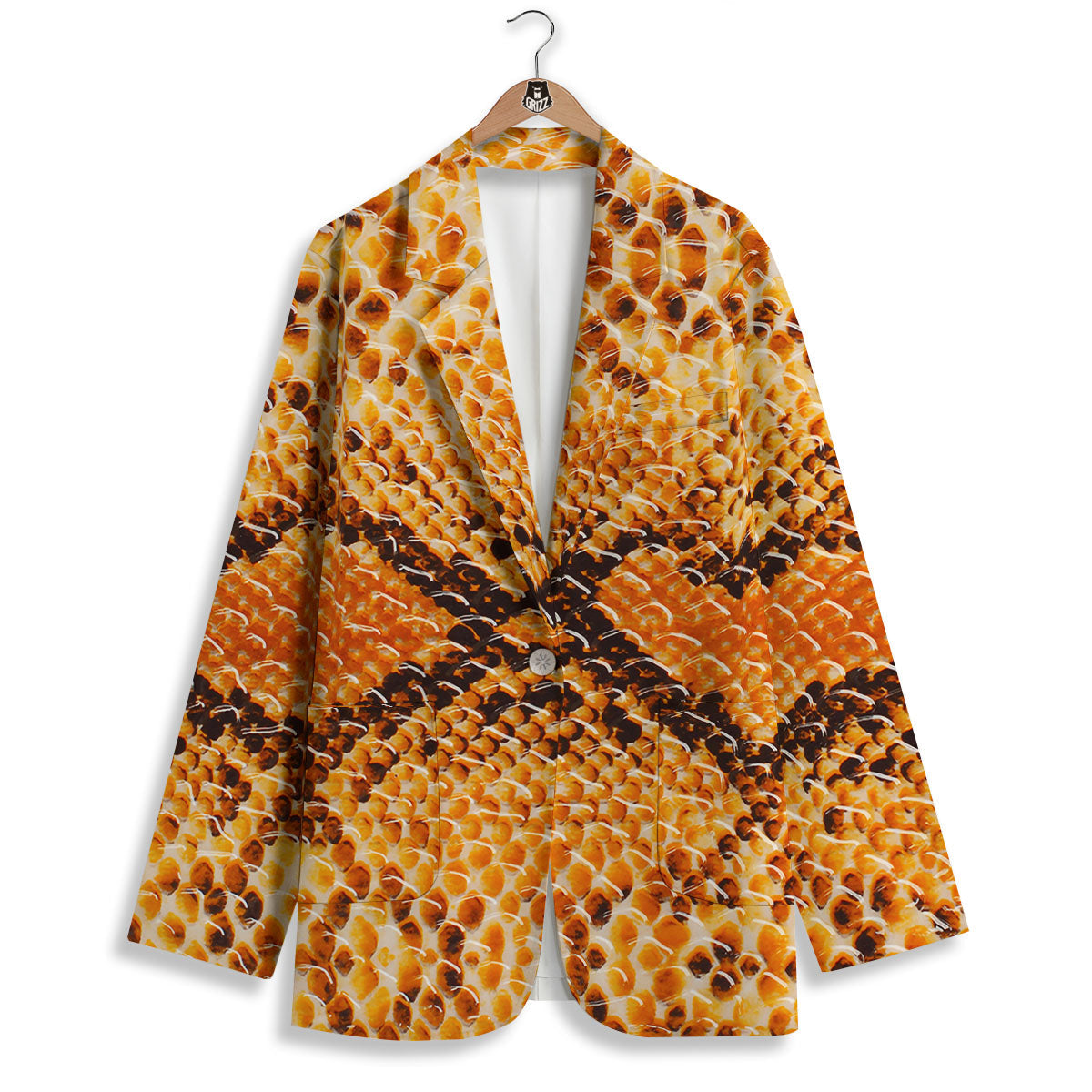 Snakeskin Yellow And Brown Print Women's Blazer-grizzshop