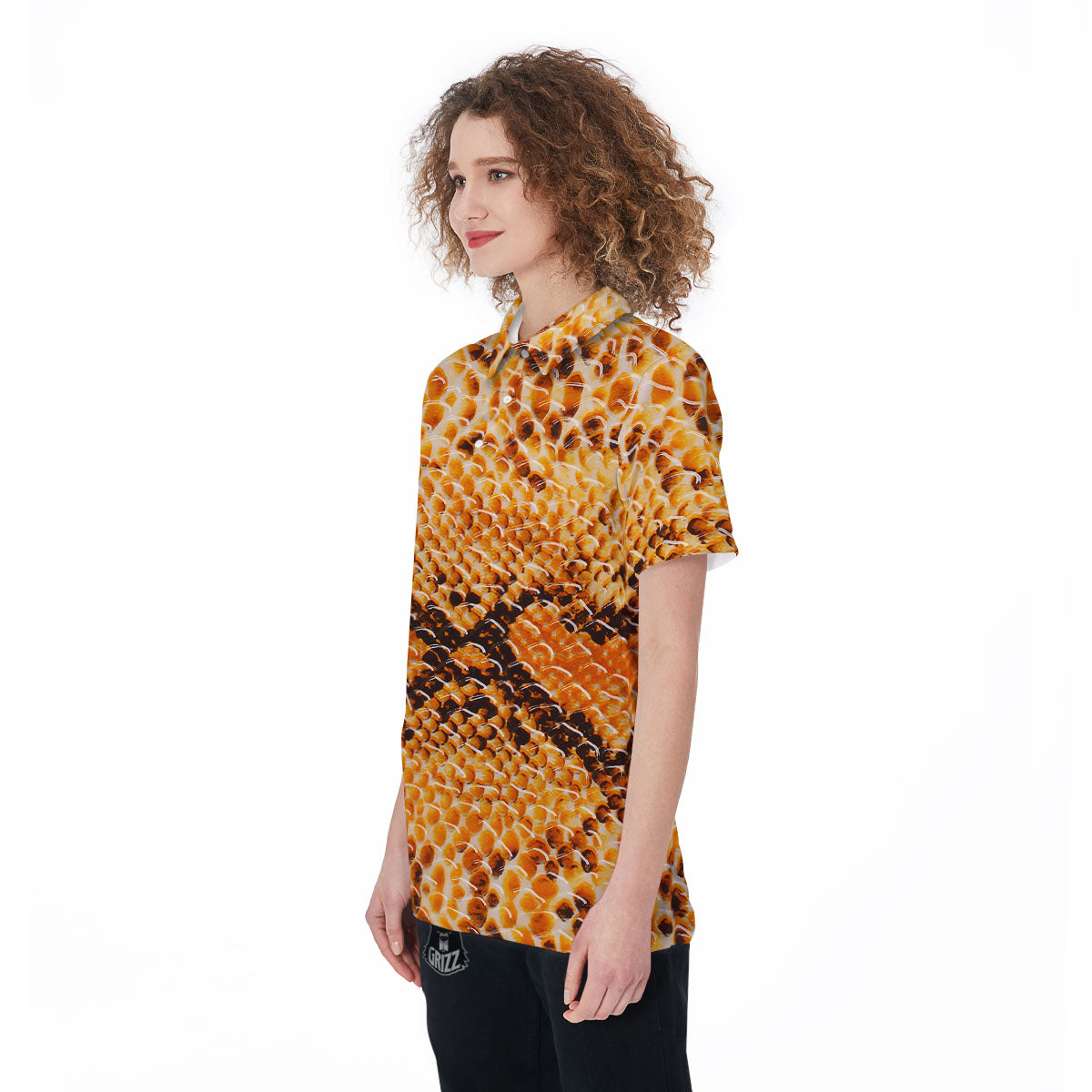 Snakeskin Yellow And Brown Print Women's Golf Shirts-grizzshop
