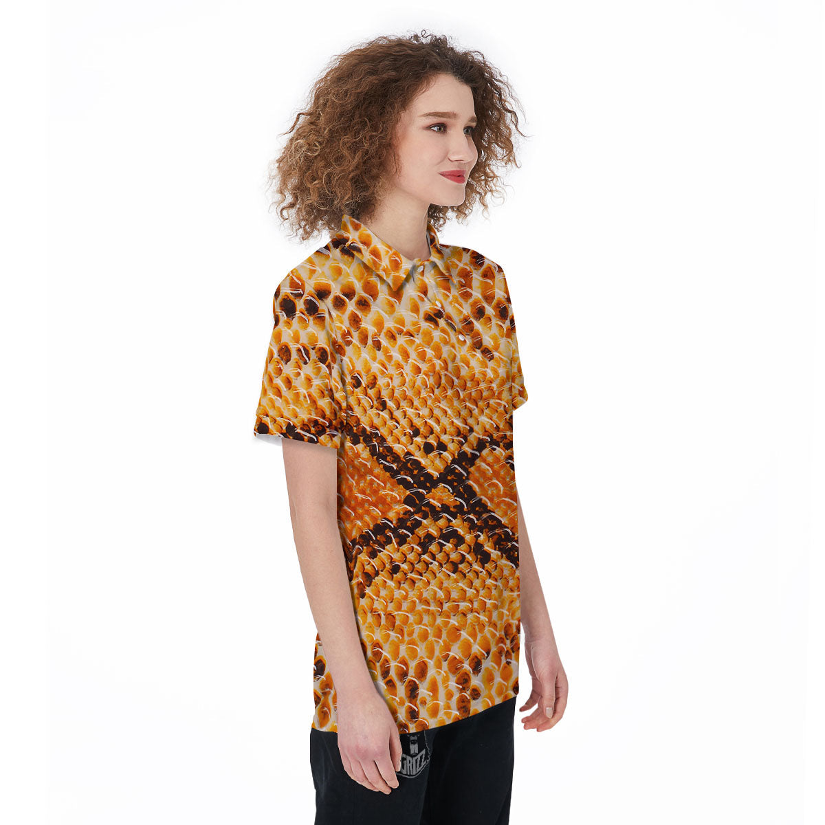 Snakeskin Yellow And Brown Print Women's Golf Shirts-grizzshop