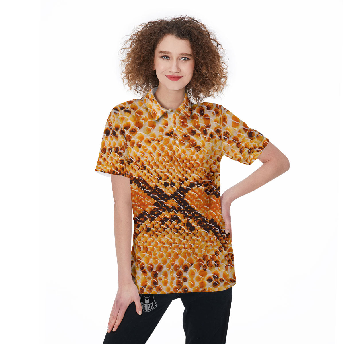 Snakeskin Yellow And Brown Print Women's Golf Shirts-grizzshop