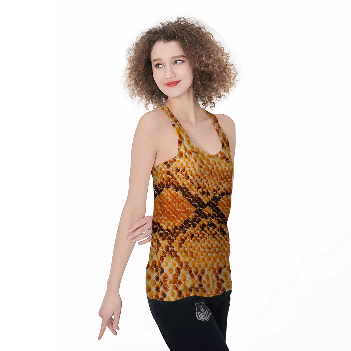 Snakeskin Yellow And Brown Print Women's Racerback Tank Top-grizzshop