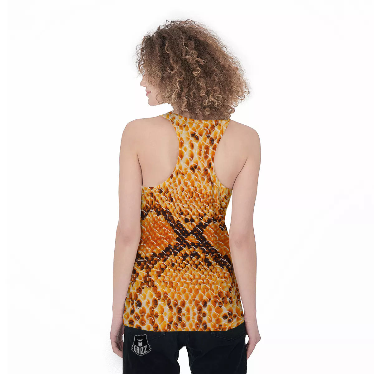 Snakeskin Yellow And Brown Print Women's Racerback Tank Top-grizzshop
