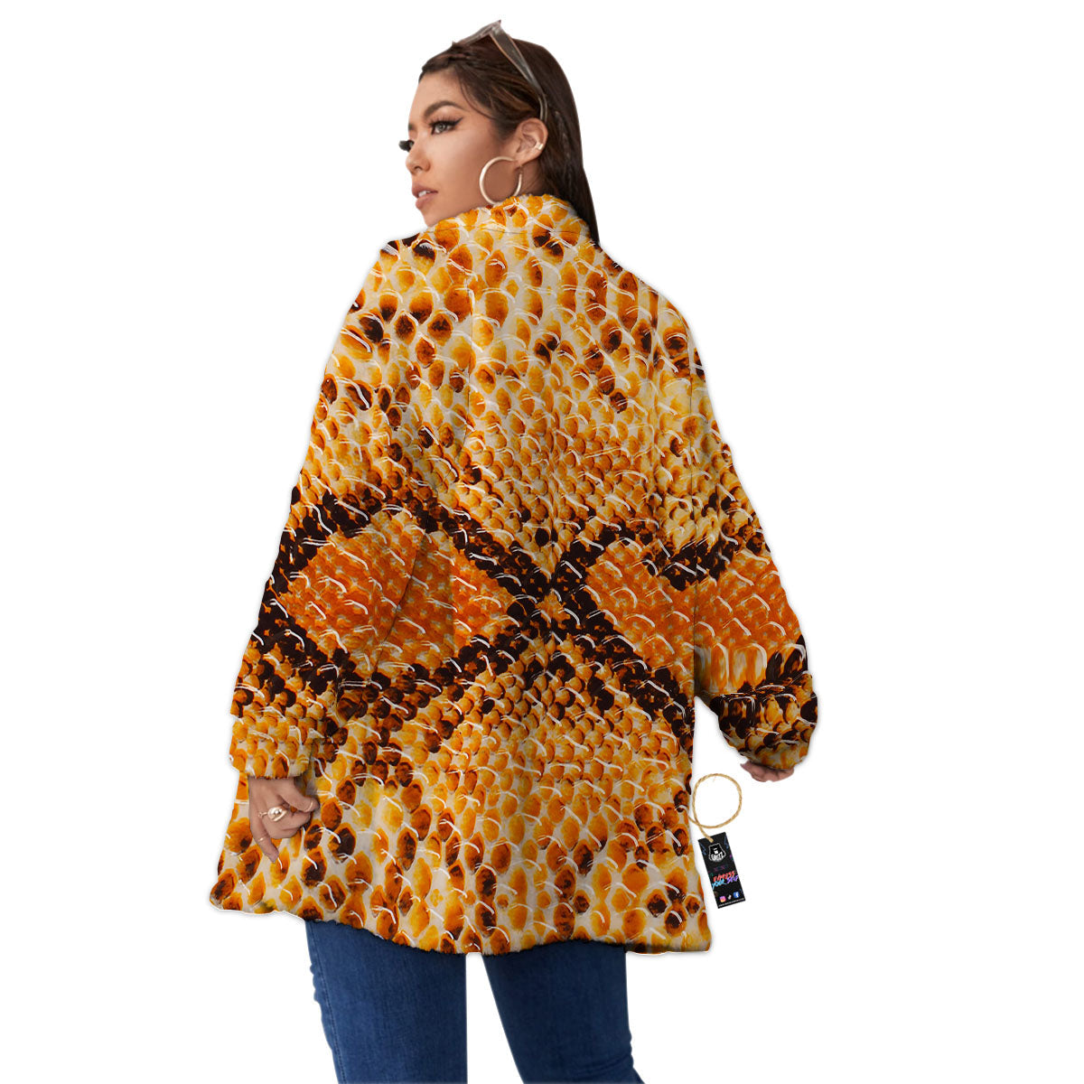 Snakeskin Yellow And Brown Print Women's Sherpa Jacket-grizzshop