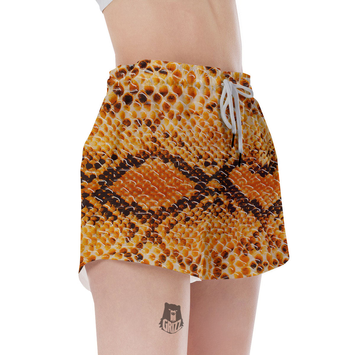 Snakeskin Yellow And Brown Print Women's Shorts-grizzshop