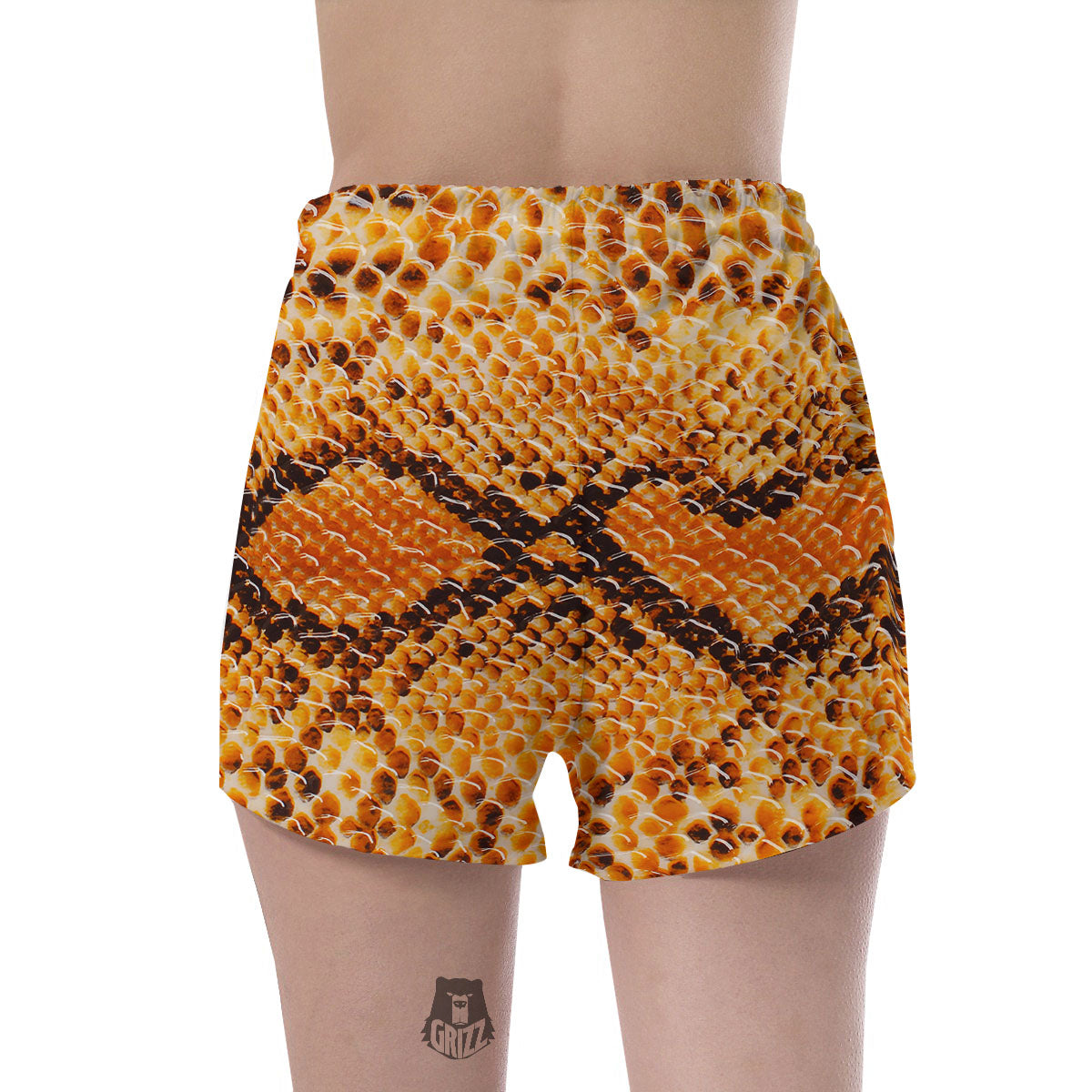 Snakeskin Yellow And Brown Print Women's Shorts-grizzshop