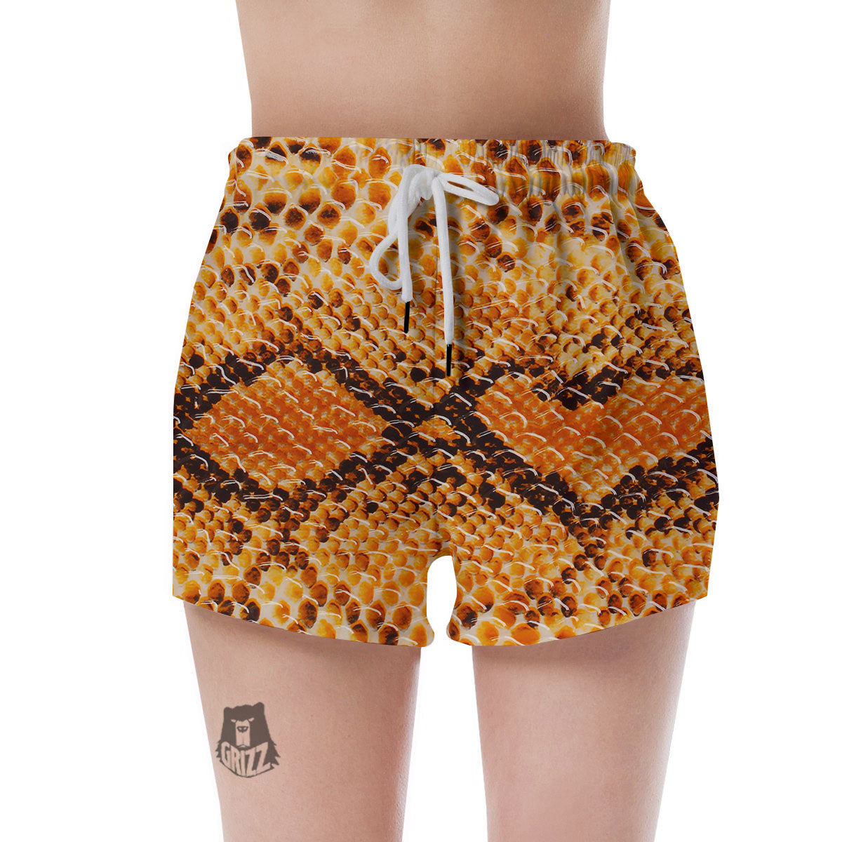 Snakeskin Yellow And Brown Print Women's Shorts-grizzshop