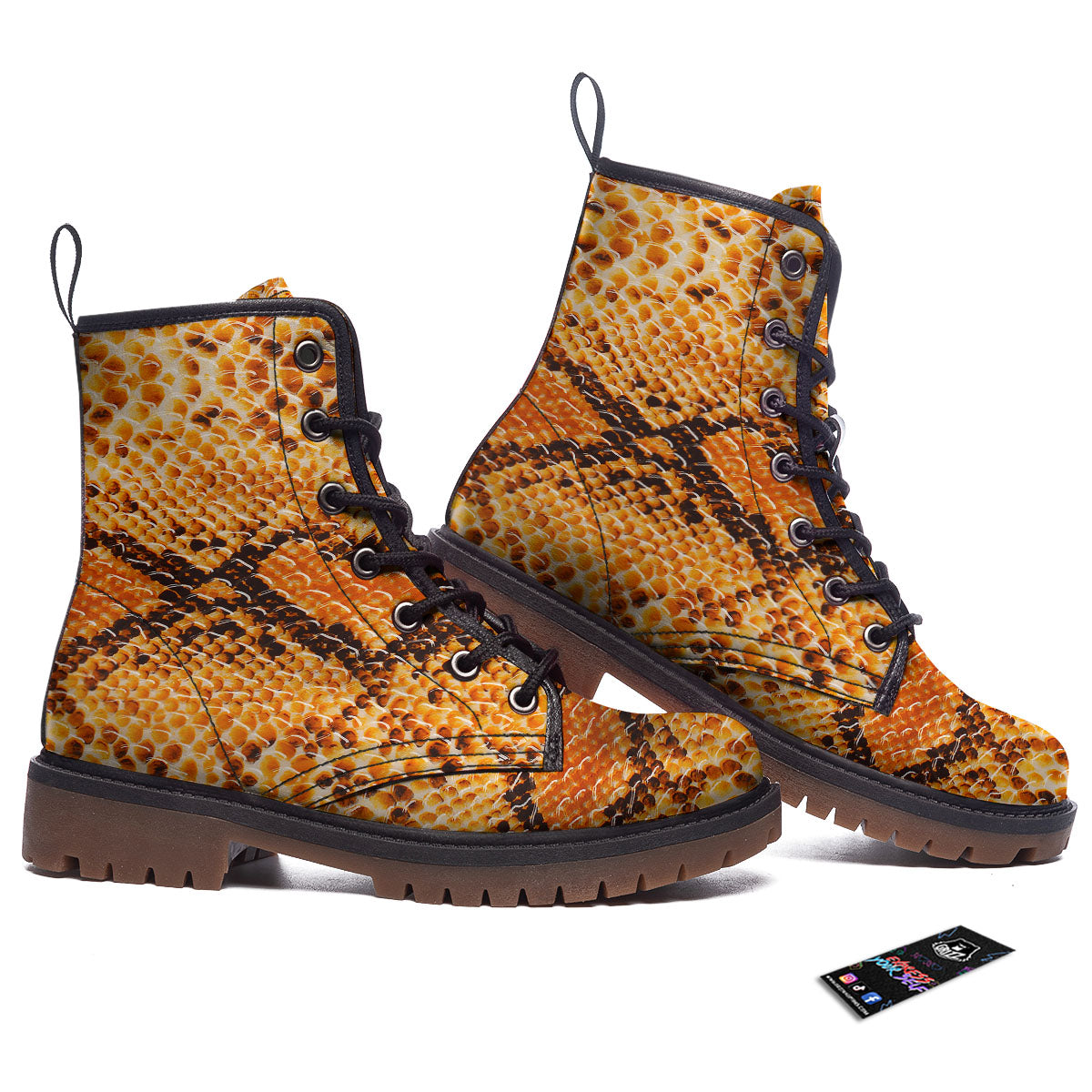 Snakeskin Yellow And Brown Print Work Boots-grizzshop